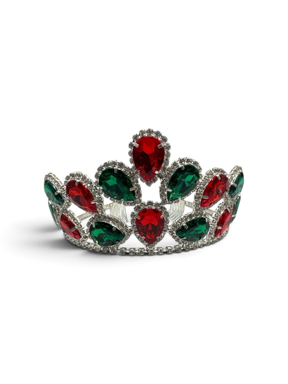 Vintage Red Green Christmas Rhinestone Tiara Crown Princess Pageant Holiday